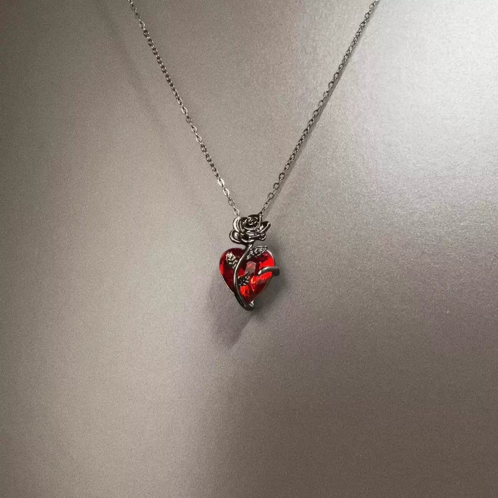 Vintage Black Gun Rose Necklace
