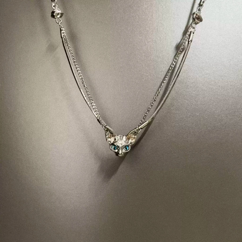 Vintage Bius cat's head necklace