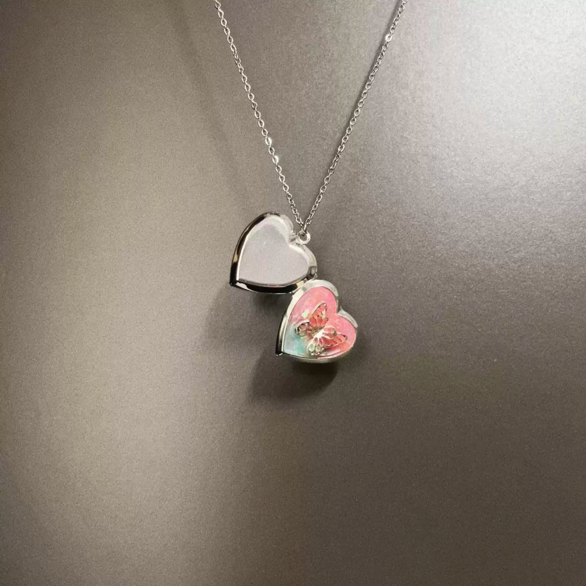 Vintage Pink Heart Butterfly Necklace