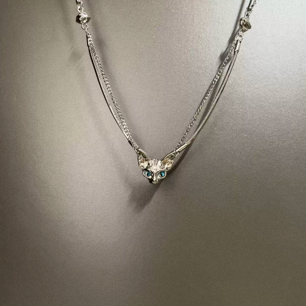 Vintage Bius cat's head necklace
